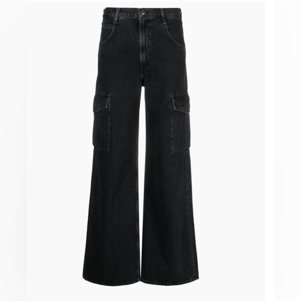 Wide Leg Cargo Jeans in Black